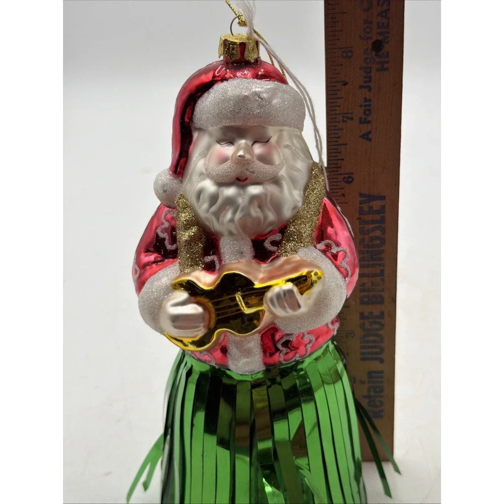 Vtg Robert Stanley Santa W/Ukulele Christmas Ornament Glass Santa Claus Hawaiian